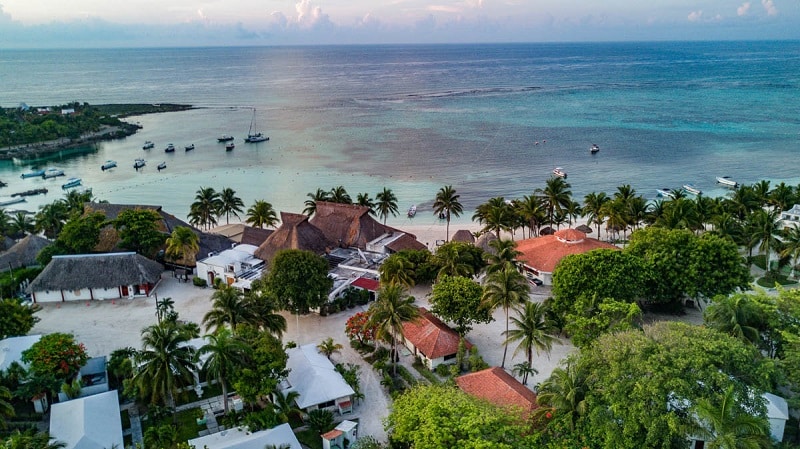 Aerial photo of beach and sea in Mexico's Riviera Maya