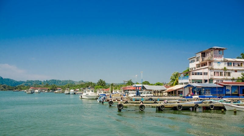 Boats at the waterfront in Livingston, Guatemala