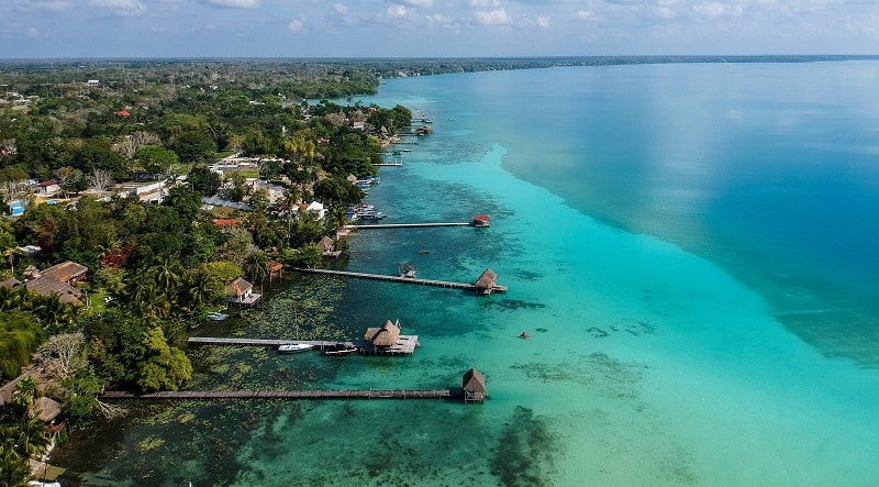 Highway 187 runs alongside Laguna Bacalar