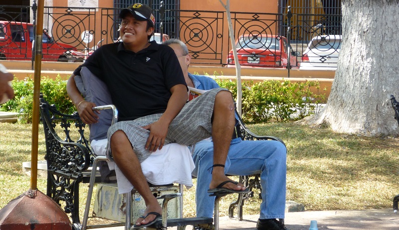 Shoeshine in the Plaza in Campeche