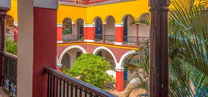 Colourful, colonial era building in Holguin, Cuba