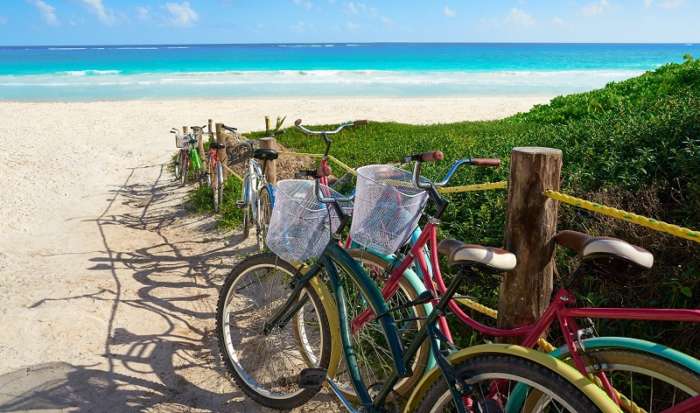 Bikes on beach in Quintana Roo, Mexico