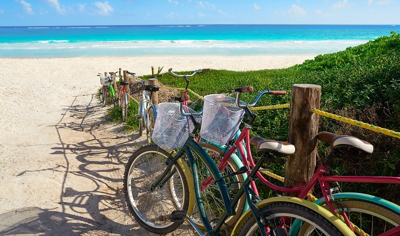 Bikes on beach in Quintana Roo, Mexico