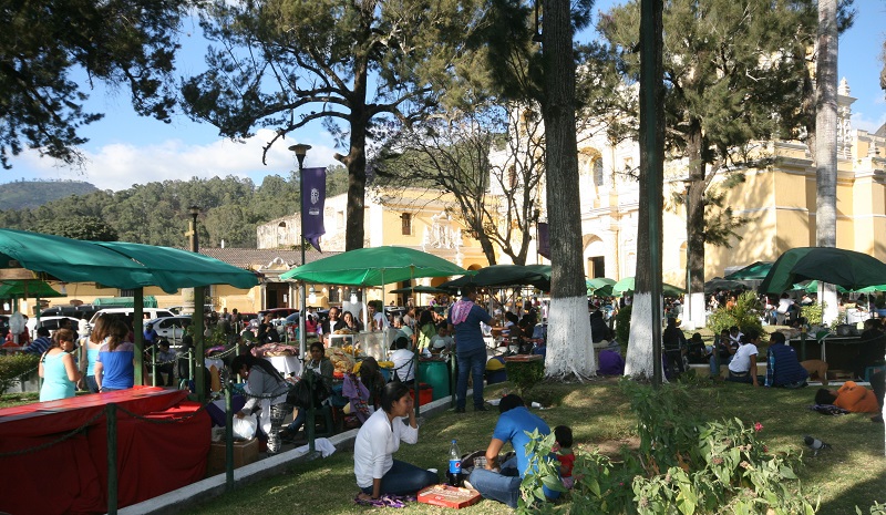 Weekend food market in Plaza Merced, Antigua.