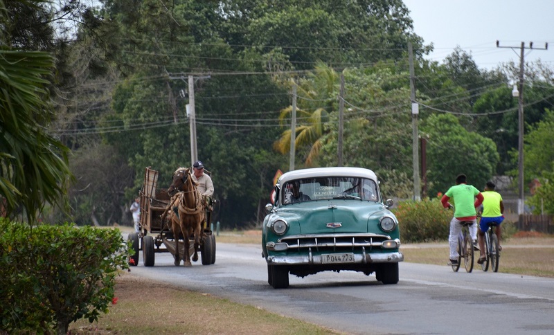 Horse carriage and cyclists on Cuban road