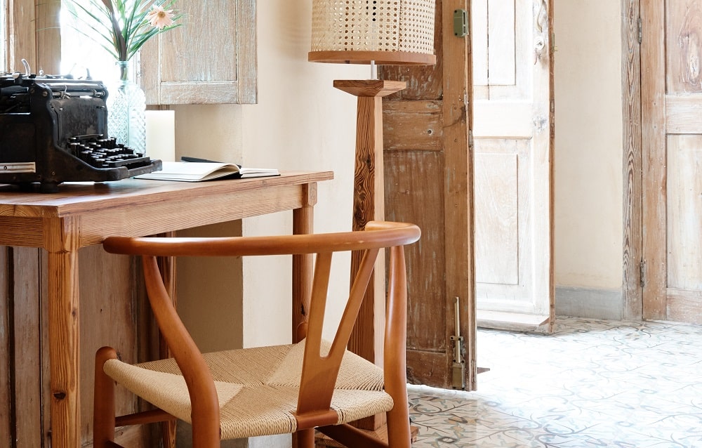 Table, chair and typewriter