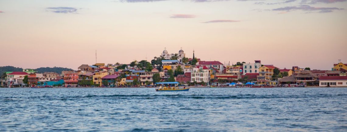 Flores island, Guatemala, as seen from Lake Peten