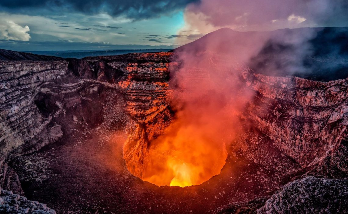 Live volcano with molten lava in Nicaragua