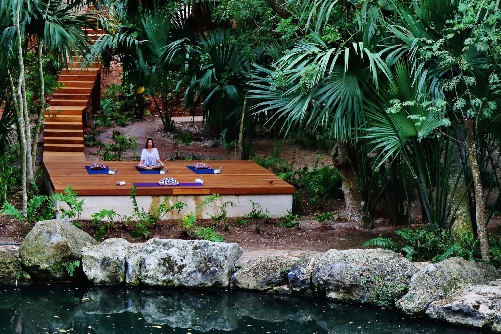 Yoga platform overlooking lake in Yucatan