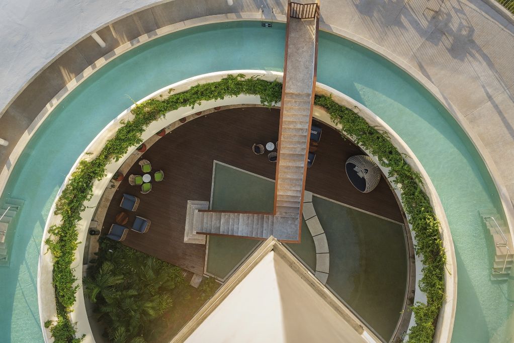Aerial view of circular pool