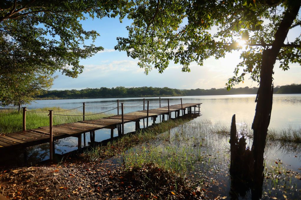 wooden pier over lake in guatemala